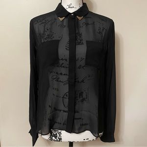 * TopShop black sheer blouse with gold hardware